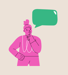 Girl makes silence gesture. Colorful vector illustration