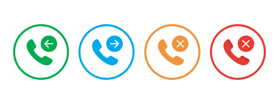 Phone call icon set, telephone call status icons incoming outgoing missed rejected vector design