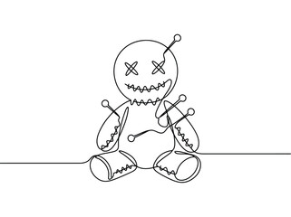 Fototapeta premium A voodoo doll pierced with pins while sitting on a white background with a spooky mood