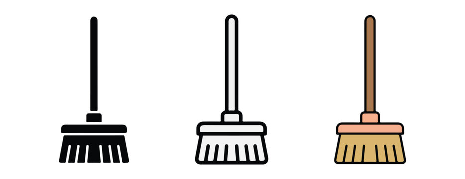 brooms with different designs and colors for cleaning purposes  household items