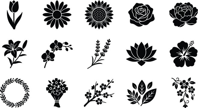 Black and white floral collection, seamless pattern floral seamless pattern flowers leaves botanical