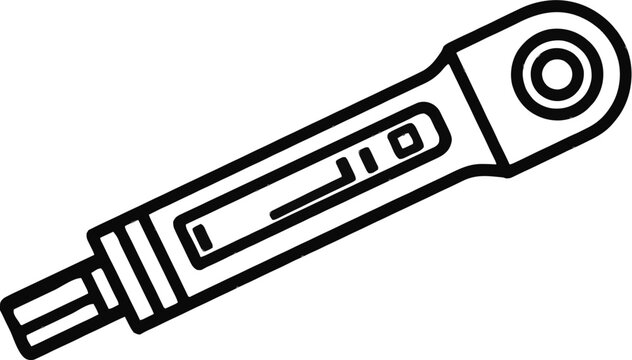 A minimalist flat vector icon of a click-type mechanical torque wrench tool profile, showcasing clean bold lines and simple geometric shapes against a pure solid white background