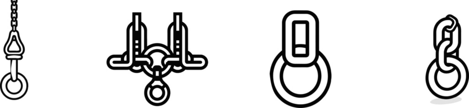 A minimalist flat vector icon of a heavy lifting chain sling master link ring in black and white, featuring clean bold lines and clear contours against a solid white background