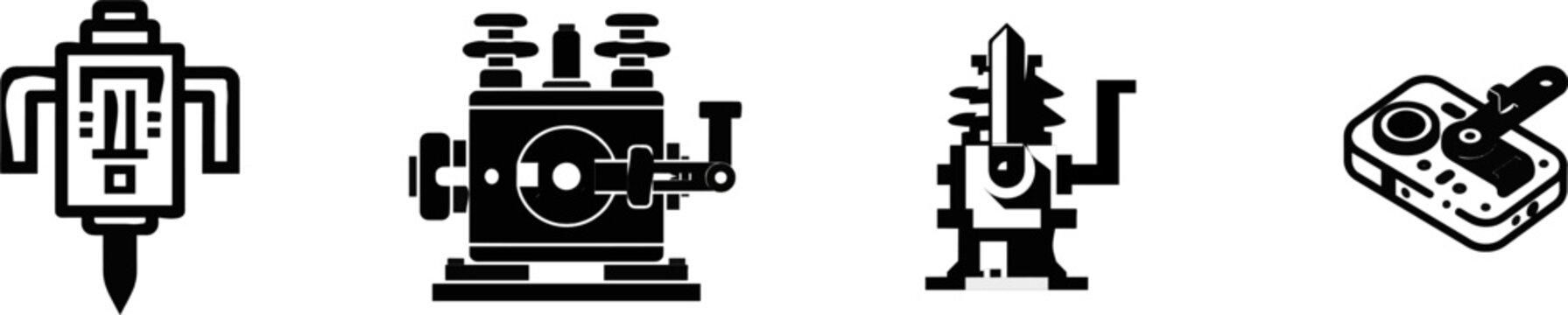 A minimalist flat vector icon of an industrial substation electrical knife switch lever arm in the open position, presented in black and white with clean bold lines and clear contours on a pure solid