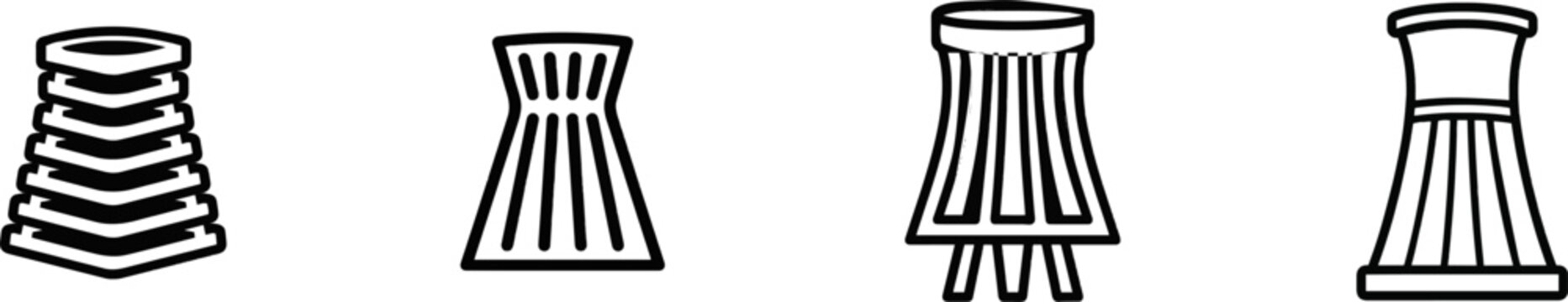 A minimalist flat vector icon of a hyperbolic cooling tower structure in black and white, featuring clean bold lines and clear contours against a pure solid white background