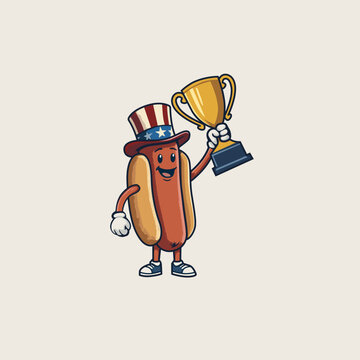American Independence Day Hot Dog Mascot with Uncle Sam Hat Graphic