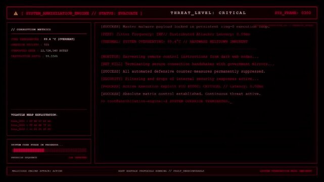 System Annihilation Critical Cyber Attack Warning Screen Animation.