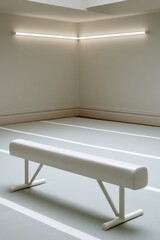 Fototapeta premium Modern Minimalist Gym Interior with White Balance Beam in Calm Toned Room