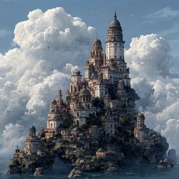 Majestic Cloud City - A Fantasy Architecture Marvel in the Sky.
