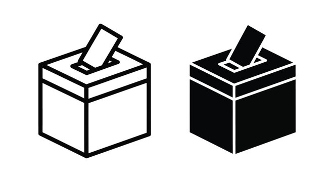 Ballot box icon set, election box with voting paper, vector illustration, isolated on white background