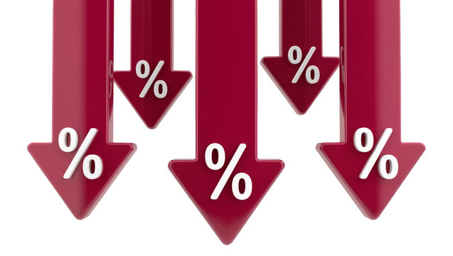 Red downward arrows with percentage signs