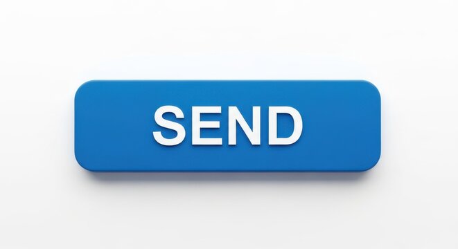 Blue send button with white text isolated on white background