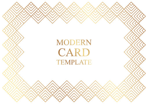 Modern geometric luxury white background for business or greeting card with golden rhombuses frame in art deco style.