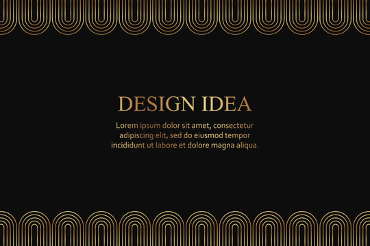 Modern geometric luxury black background for business or greeting card with golden arches in art deco style.