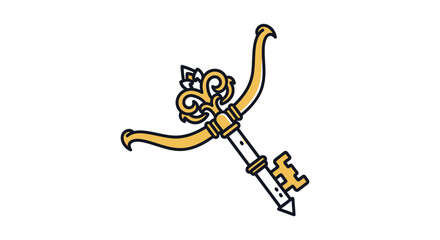 Ornate Golden Key Symbol with Fleur-de-lis and Bow Element © sardi