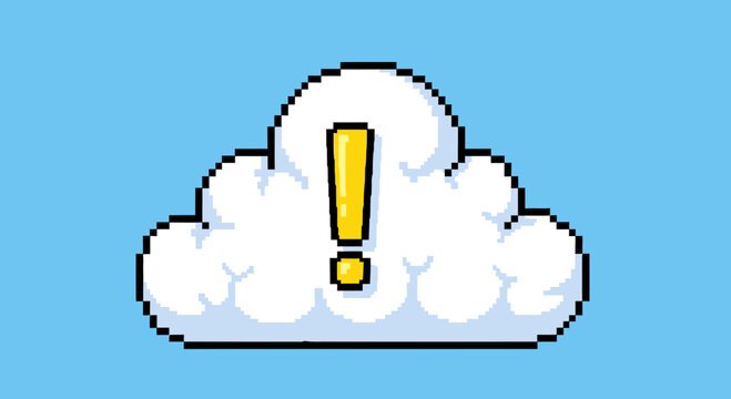 Pixel art cloud with exclamation mark, warning, attention, alert, notification symbol