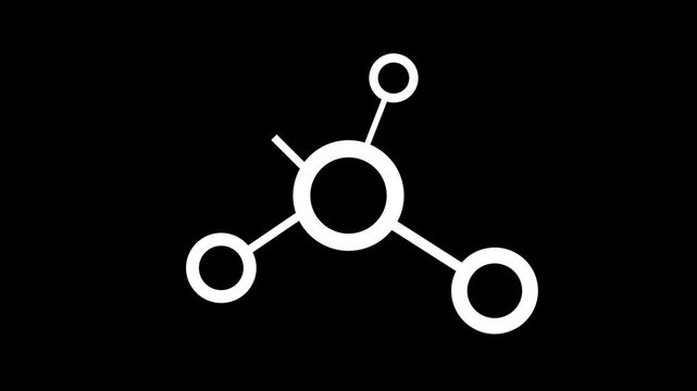 Molecular structure forming over time white silhouette on black background