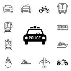 Police Car Icon with Various Transportation Symbols Vector Set © sardi