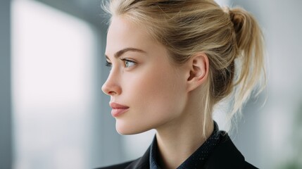 Fototapeta premium Confident blonde businesswoman looking forward with vision