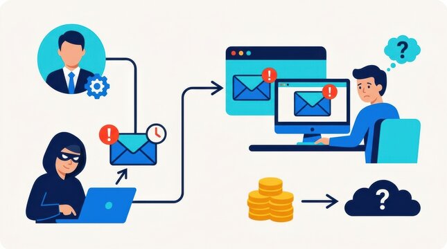 A sequence of actions related to email compromise, highlighting risks and consequences in cybersecurity