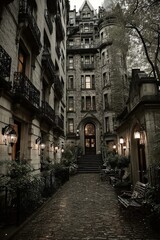 Fototapeta premium Mysterious Gothic Architecture - A Dark and Enigmatic Urban Landscape.