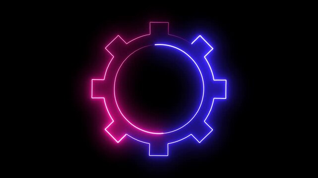 Neon Gear Icons Progression Blue And Pink Glow On Black Background