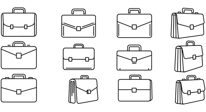 Line art briefcases in various orientations on a white background