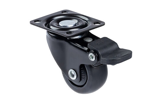 Heavy duty caster wheel with brake for furniture and equipment use in workshop or home setting