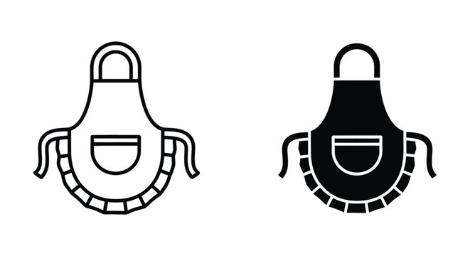 Kitchen apron icon set, outline and solid style