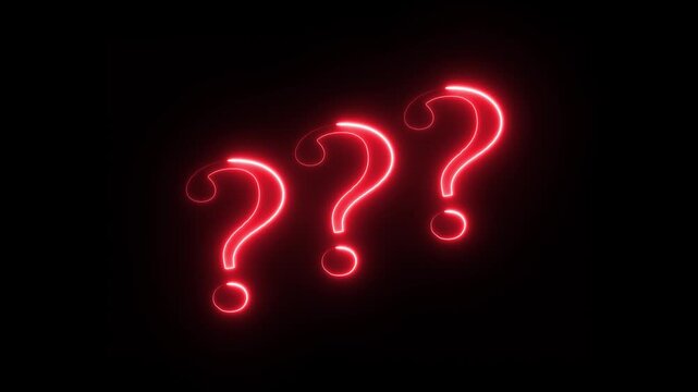 Red question marks glowing in darkness horizontal video composite