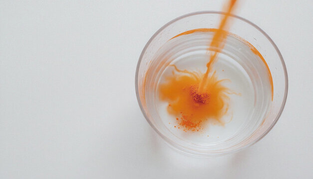 Orange Sports Drink Powder Dissolving in Glass Water with Swirl Pattern and Copy Space, World Cup 2026 Hydration Concept