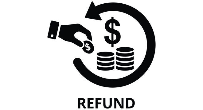 Refund icon with hand giving money to a stack of coins in a circular loop