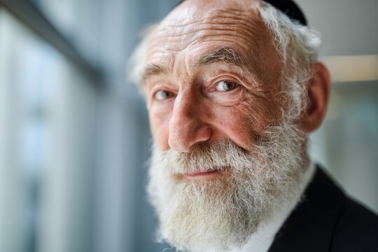Senior jewish man with kippah contemplating future