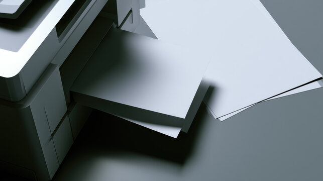 Printer paper jam office copy room jammed paper grey counter modern printer corporate office copy machine paper stack office equipment clean surface