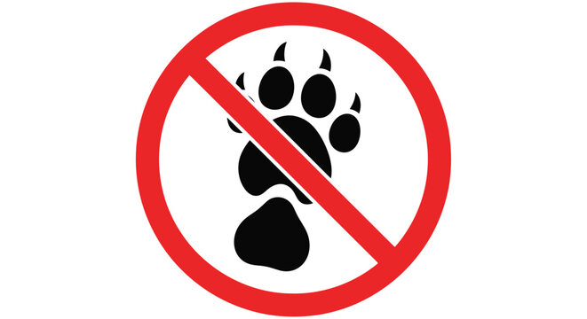 Prohibited animal paw print silhouette with red circle and slash symbol