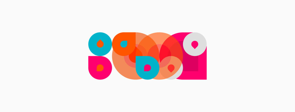 Colorful overlapping circles create abstract composition. Bright hues suggest playful, modern design. Simple shapes dominate white background.