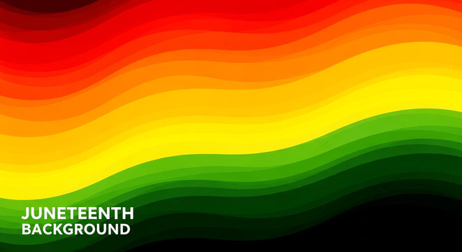 Vibrant wavy Juneteenth background with red, orange, yellow, green hues
