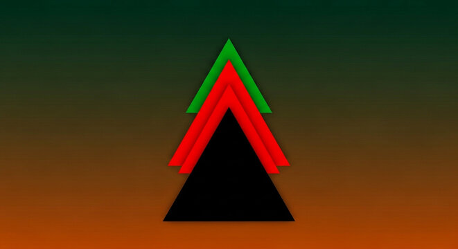 Geometric triangle shapes in red green and black colors on gradient background