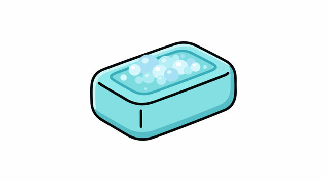 A light blue soap bar with bubbles on top