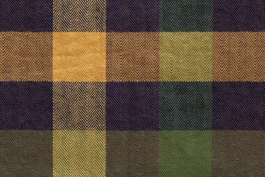 brown, yellow and green checkered fabric linen or cotton texture