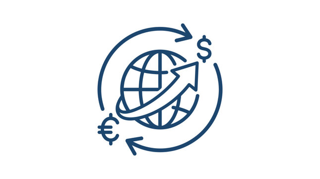 Global finance Icon - Currency exchange, world economy, international trade, money transfer