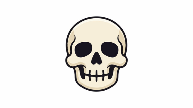 A simple cartoon-style illustration of a human skull with a beige color and black outline