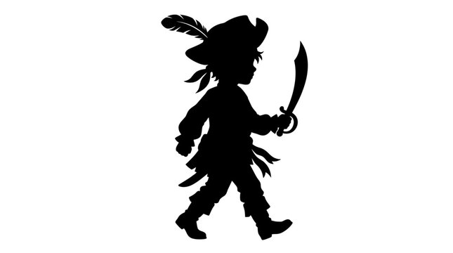 Pirate silhouette walking with sword.