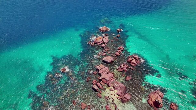 arial vertical view of a Gam Ghi Island in Vietnam