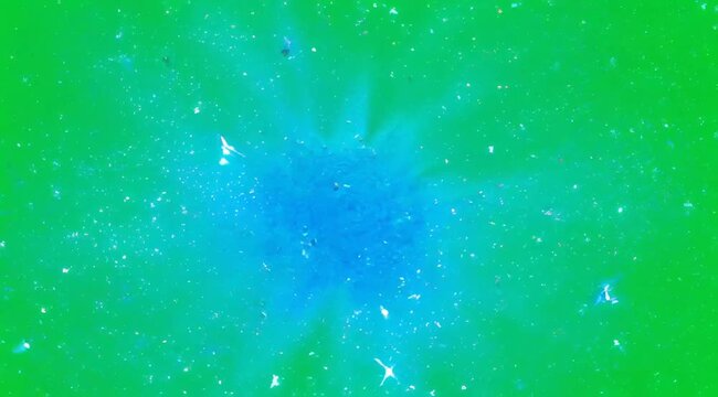 Abstract Digital Rendering of Blue Explosion Against Vibrant Green Background