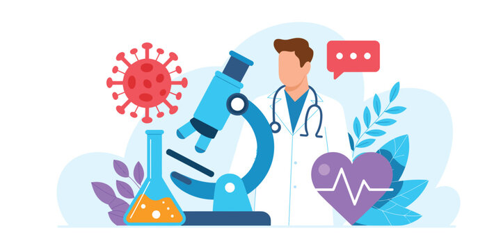 Doctor scientist studying virus with microscope