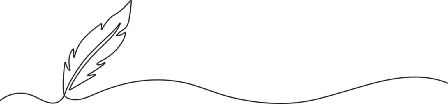 Continuous one line drawing of single feather with elegant wave design element silhouette