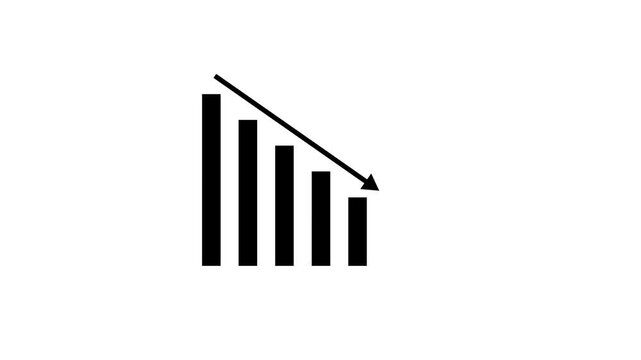 Bar graph decreasing over time showing downward trend on white background