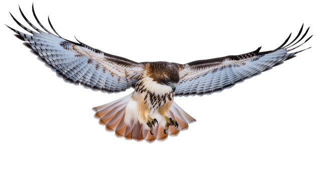 Red-tailed hawk bird of prey with wings spread in flight