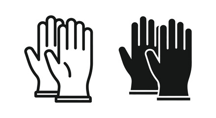 Obraz premium Set of protective rubber gloves, work gloves icons, linear and solid style, vector illustration isolated on white background